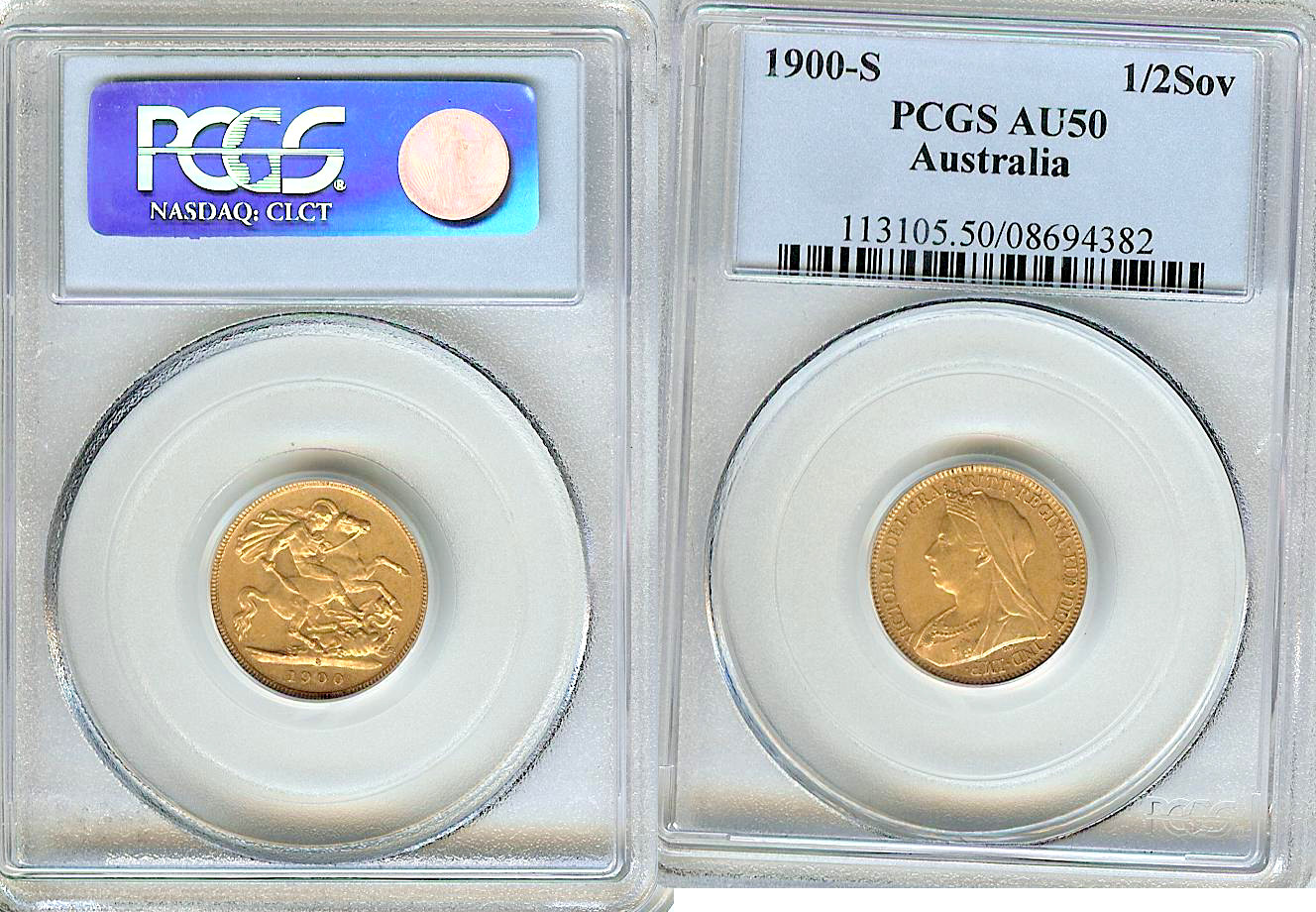 Australie Demi Souverain 1900S PCGS AU50